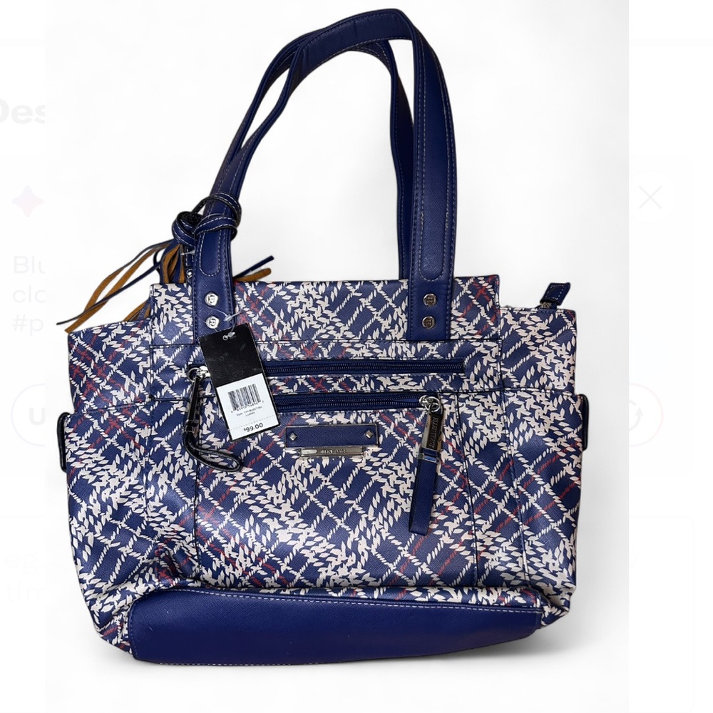 NWT Ellen Tracy blue plaid handbag/satchel/tote.